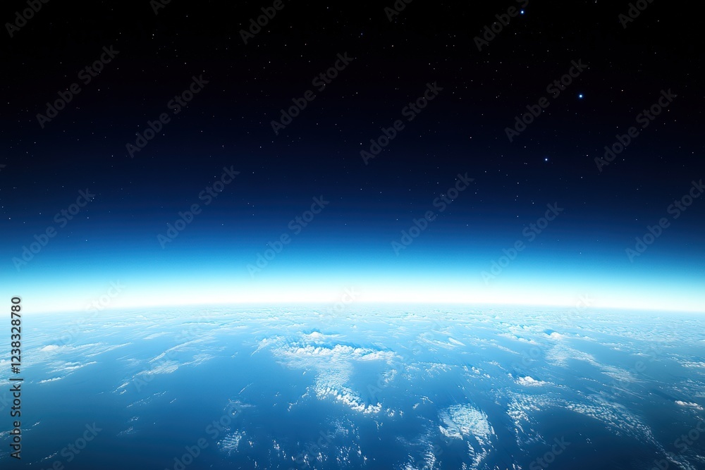 Fototapeta premium A Breathtaking View of Earth from Space: Celestial Horizon, Cloudscape and Starry Night.