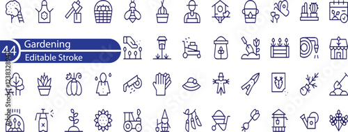 Gardening Line Editable Icons set. Vector illustration in modern thin line style of horticultural icons. soil quality, care and stages of plant cultivation, and more.