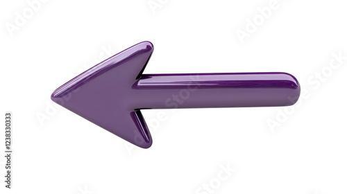 Purple 3d arrow pointing left on transparent background