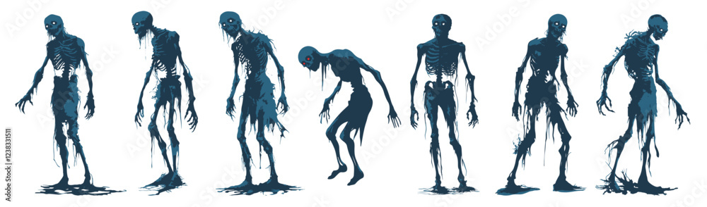 Set of scary undead zombies rising from the grave. Vector silhouette isolated set Set of scary undead zombies rising from the grave. Vector silhouette isolated set