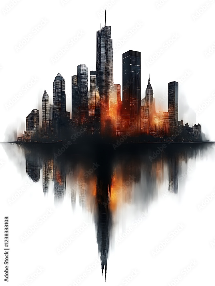 Obraz premium Dramatic Cityscape Sunset Reflection Artwork Print
