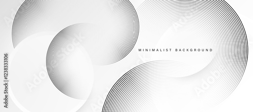 Modern abstract white background with black gradient circular lines