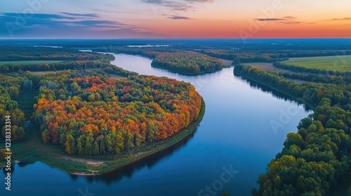 Breathtaking Aerial Shot of Nemunas River Flowing Through Autumn Forests photo