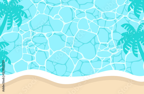 波の背景ベクターイラスト 夏 海 海面 ヤシの木 南国 砂浜 ビーチ