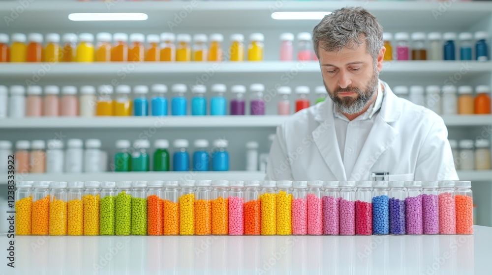 custom made wallpaper toronto digitalScientist inspecting colorful plastic pellets in lab