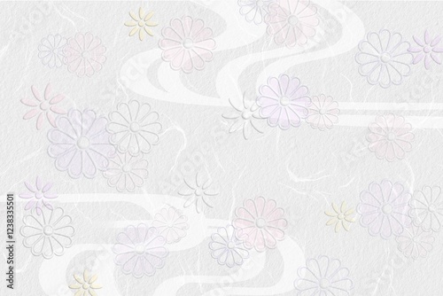 和紙の背景　流水と菊