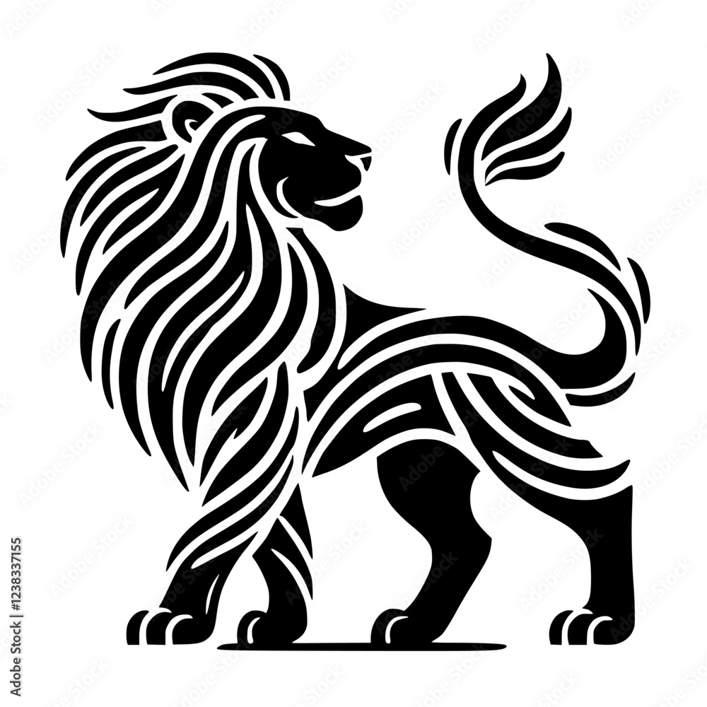 Fototapeta premium Majestic Lion: A Black and White Tribal Style Vector Art Print