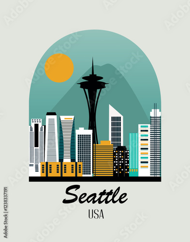 Seattle city travel background in arch