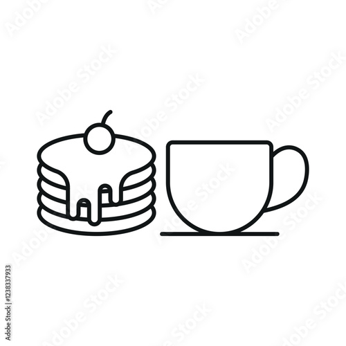 Coffee glass and pancake set icon represents a cozy breakfast and café culture, perfect for bakery branding, menu designs, coffee shop promotions, and food-related visuals.