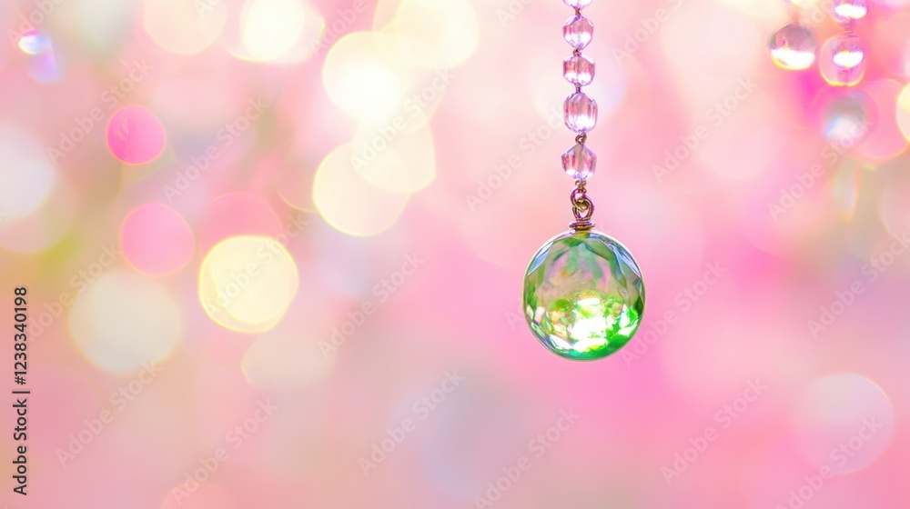 Fototapeta premium Peridot gemstone pendant radiating bright green hues against a light pastel background