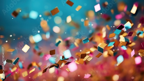 Colorful Confetti Rains Down in a Magical Celebration, Creating a Joyful Atmosphere of Fun and Excitement in a Vibrant Background