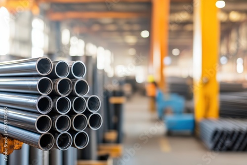 Close-up View of Stacked Industrial Carbon Steel Pipes in a Manufacturing Facility.
