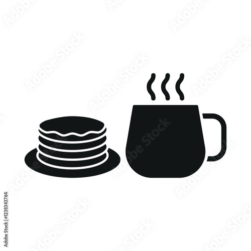 Coffee glass and pancake set icon represents a cozy breakfast and café culture, perfect for bakery branding, menu designs, coffee shop promotions, and food-related visuals.