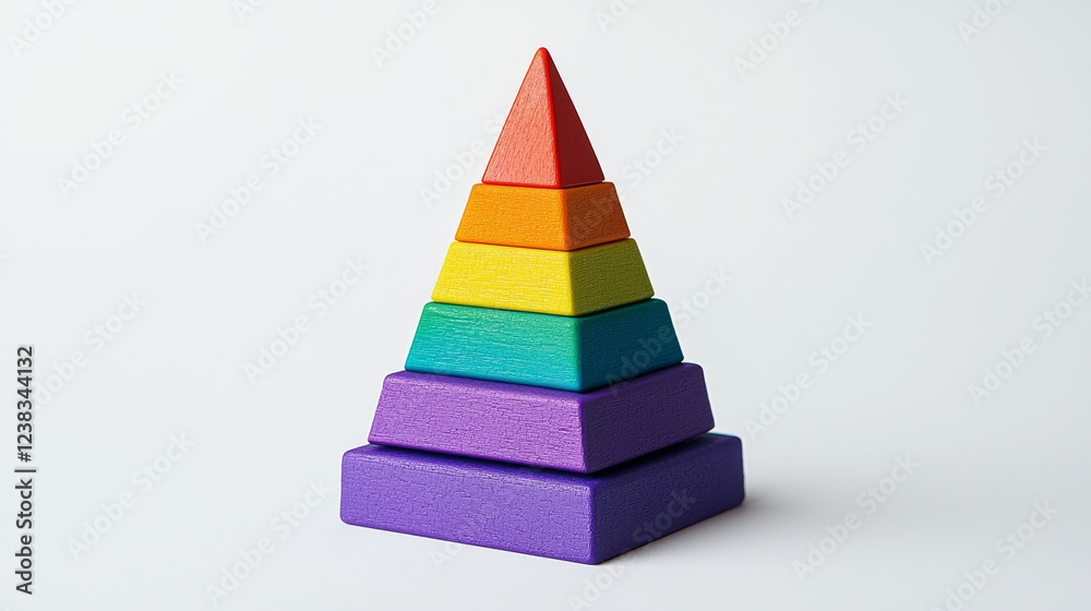 Rainbow-colored wooden blocks stacked as a pyramid. Rainbow-colored wooden blocks stacked as a pyramid.