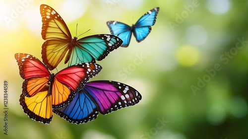 Vibrant butterflies flutter in a lush green garden