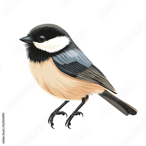 Vector drawing of black-capped chickadee bird Poecile atricapillus nature design element isolated on a white background