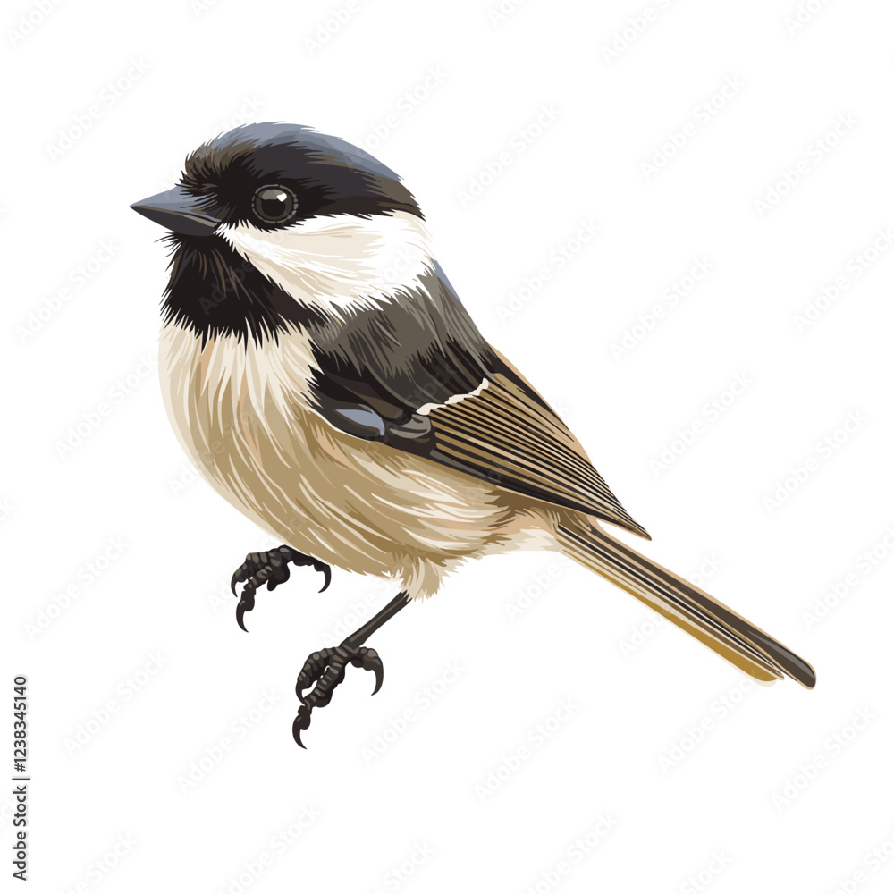 Obraz premium Vector drawing of black-capped chickadee bird Poecile atricapillus nature design element isolated on a white background
