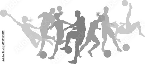 Silhouette soccer football player set. Active sports people healthy players fitness silhouettes concept.