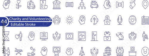 Charity and Volunteering Editable Icons set. Vector illustration in modern thin line style of philanthropic icons.  almsgiving, helping those in need, donation, contribution, humanism, altruism 