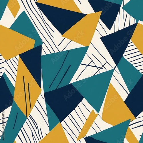 Abstract floral pattern, geometric shapes, sleek composition, balanced arrangement, contemporary art style