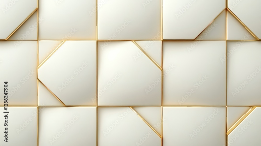 Abstract geometric gold-lined white squares wall texture background design Abstract geometric gold-lined white squares wall texture background design