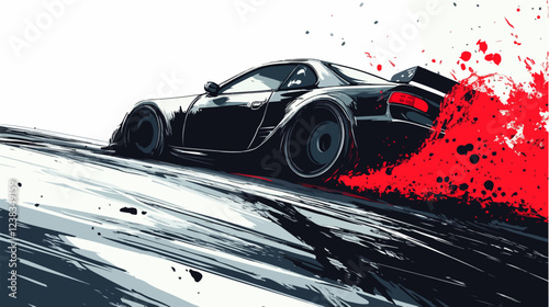 Illustration of a sports car. Drift car. Motorsport.