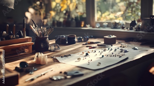 A Creative Workspace Filled with Art Supplies and Natural Light