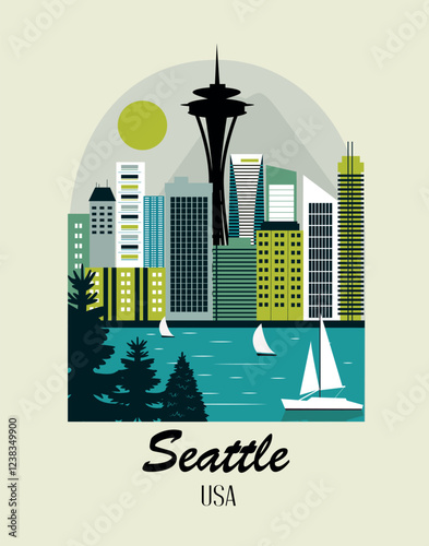 Seattle city Travel Posterin in arch.eps
