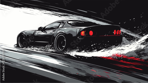 Illustration of a sports car. Drift car. Motorsport.