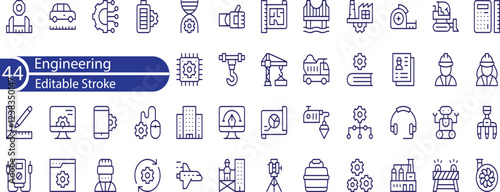 Engineering Income Line Editable Icons set. Vector illustration in modern thin line style of technologies related icons. blueprint, engineer, manufacturing, and more. 