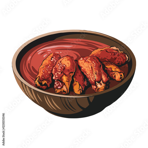 Fried chicken wings on plate vector file. Generative Ai