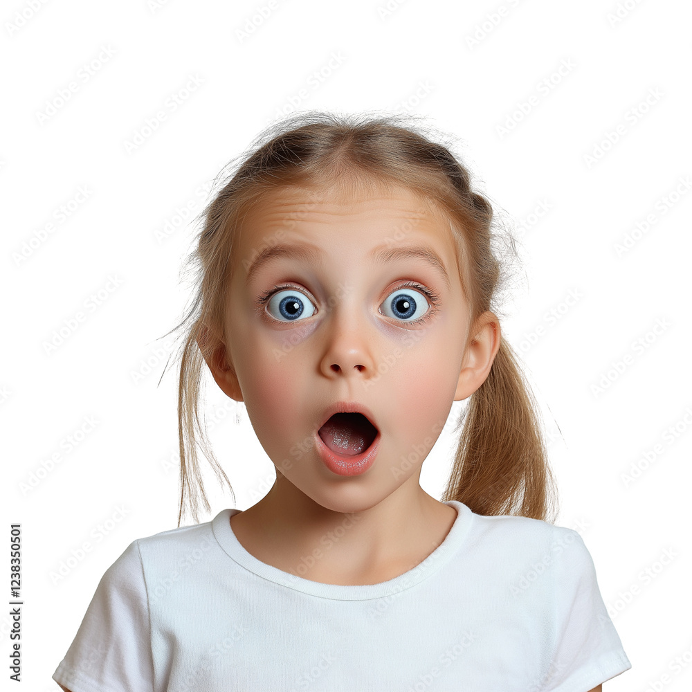 surprised Caucasian girl with wide blue eyes isolated on transparent white background surprised Caucasian girl with wide blue eyes isolated on transparent white background