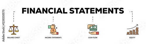 Obraz na plátně Financial statements infographic icons flow process which consists of graph, balance sheet, pie chart, income statements, money, calculator, income, earningicon live stroke and easy to edit