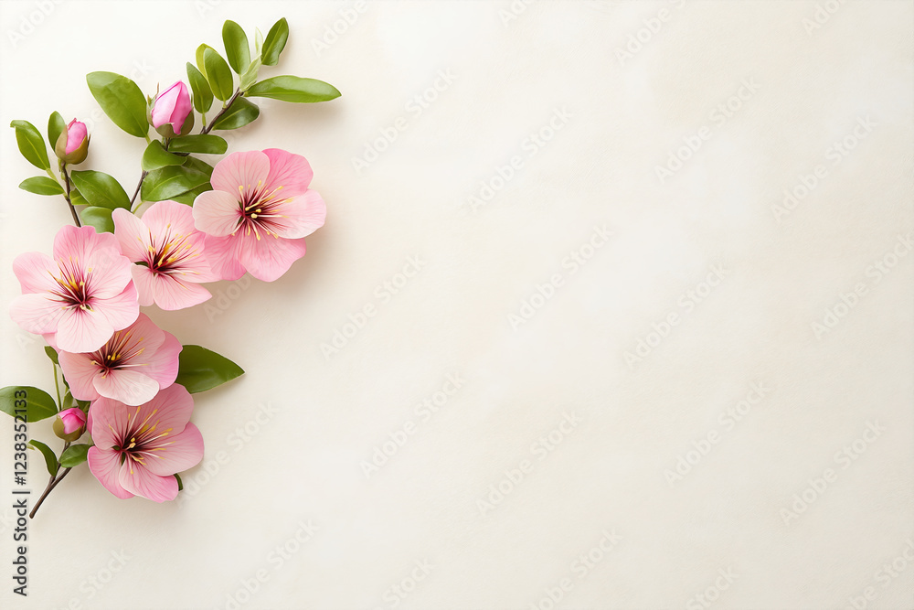 Fototapeta premium Branch with pink blossom on pastel background, space for text. Greeting card template