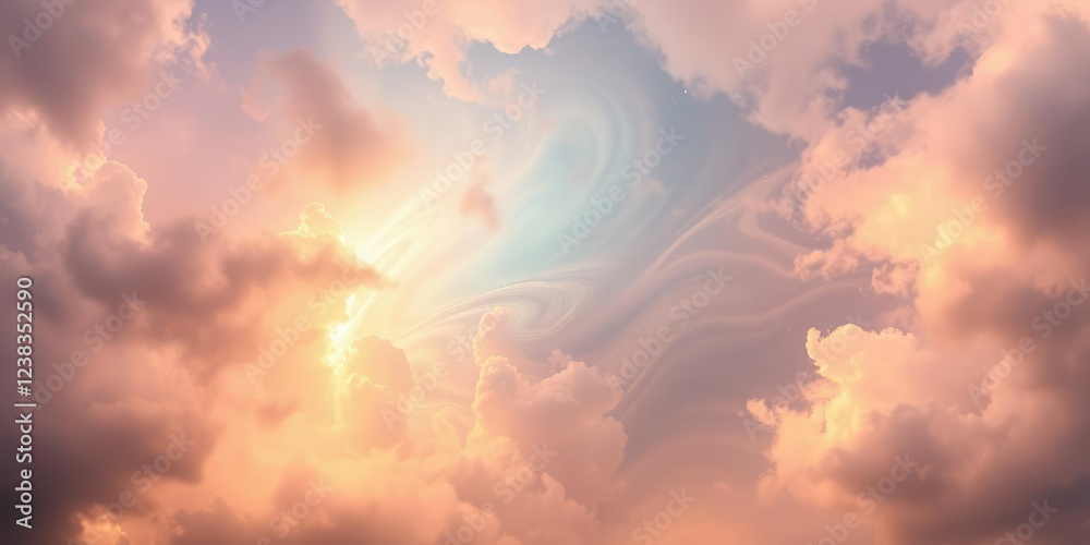 Fototapeta premium Swirling clouds of colorful light and fog on a celestial background, swirling, iridescent, colors