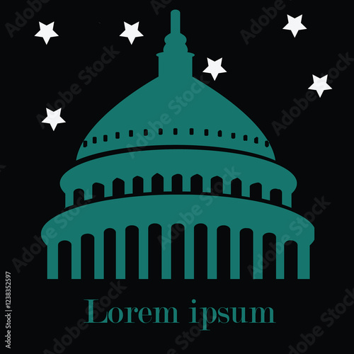 Stylized Capitol building icon representing government, democracy, and authority.