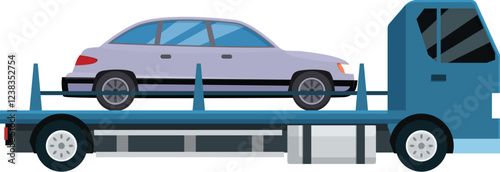 Tow truck efficiently transporting a car on its platform, depicting roadside assistance and vehicle recovery services