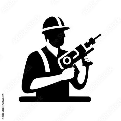 A Robust Silhouette of an Industrial Worker Masterfully Operating a Drill. A Powerful Image Representing Industry, Labor, and Construction.