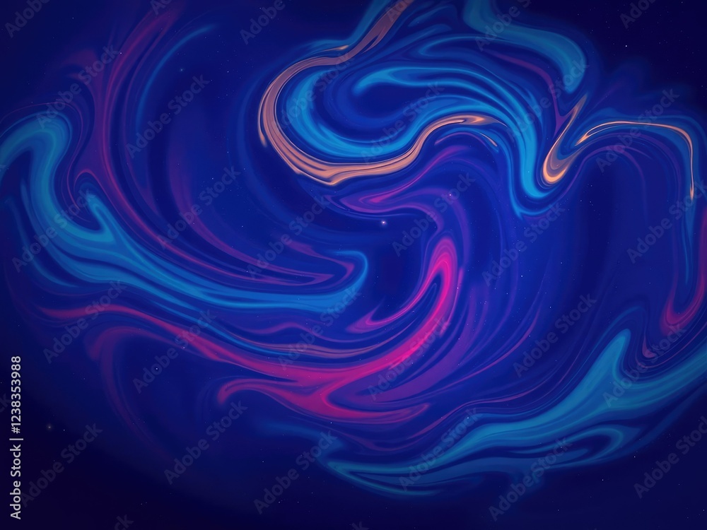 Fototapeta premium Swirling cosmic colors with a grainy texture spread across a dark blue background, color gradient nebula, textured astronomy, nebular mist
