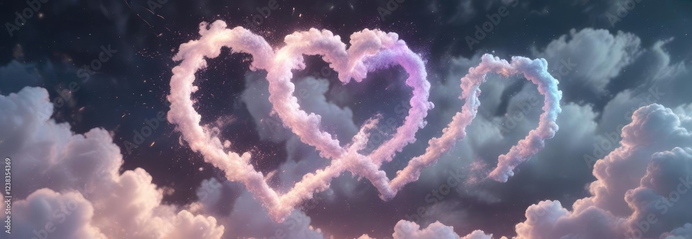 Fototapeta premium Swirling Heart Clouds with Iridescent Particles, vibrant, iridescent particles