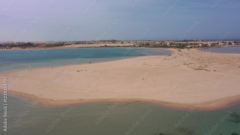 Aerial panning drone shot of desert island in Red Sea egypt Aerial panning drone shot of desert island in Red Sea egypt
