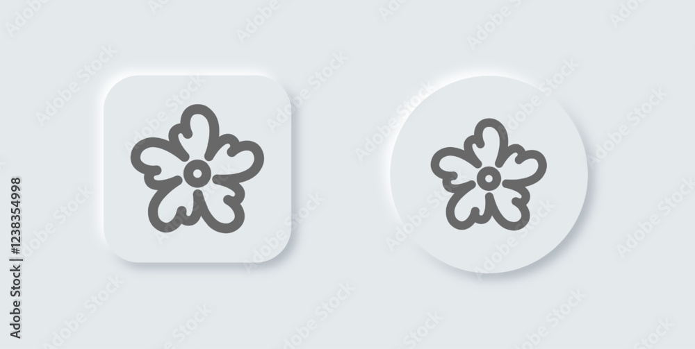 Bloom line icon in neomorphic design style. Flower signs vector illustration. Bloom line icon in neomorphic design style. Flower signs vector illustration.