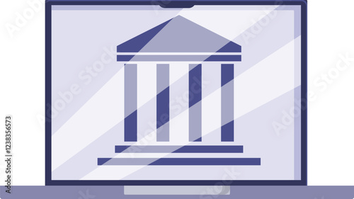 Laptop displaying bank icon symbolizes online banking, secure transactions, and financial technology