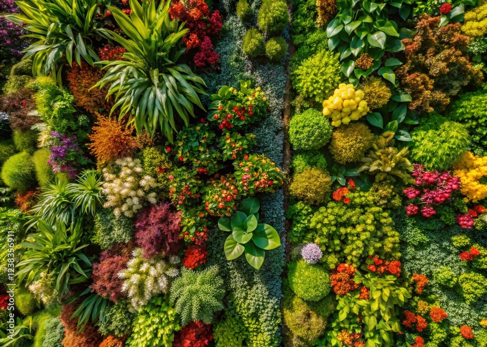 Aerial View Lush Vertical Garden Diverse Greenery Vibrant Plants Aerial View Lush Vertical Garden Diverse Greenery Vibrant Plants