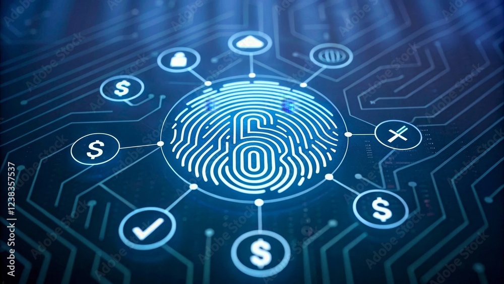 Fototapeta premium Digital fingerprint concept representing security, finance, technology, and data protection systems