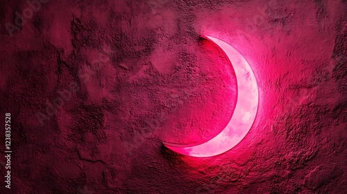 Pink Crescent Moon Neon Sign on a Wall photo