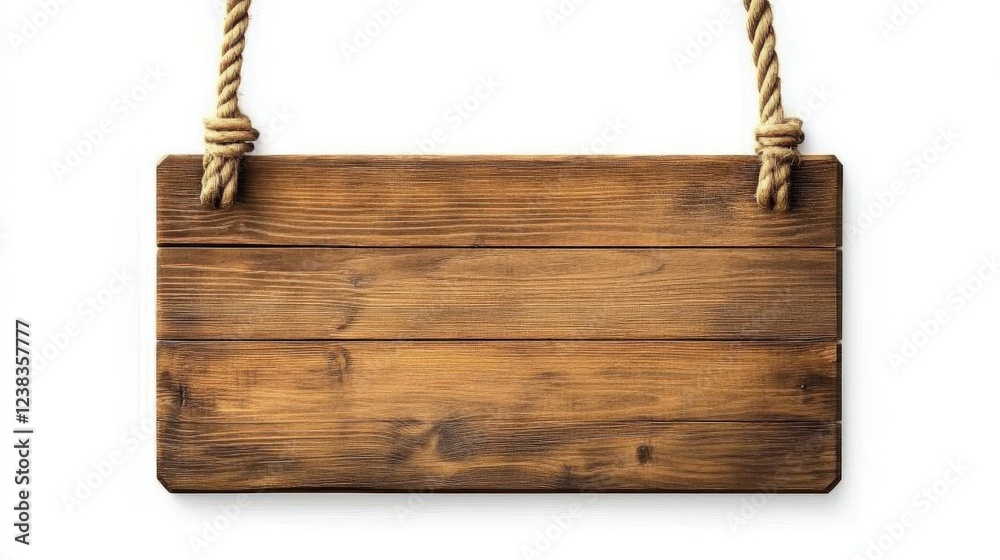 Isolated Wooden Sign Board with Rope Hanger on White Background for Decorative or Informational Use in Various Contexts Isolated Wooden Sign Board with Rope Hanger on White Background for Decorative or Informational Use in Various Contexts