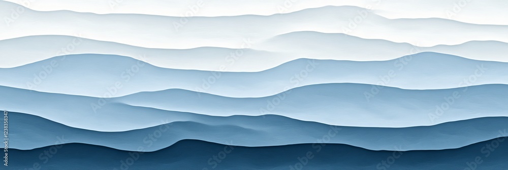Fototapeta premium Minimalist Landscape Abstract 3D Waves in Gentle Blue Gradient, Background for Design Project