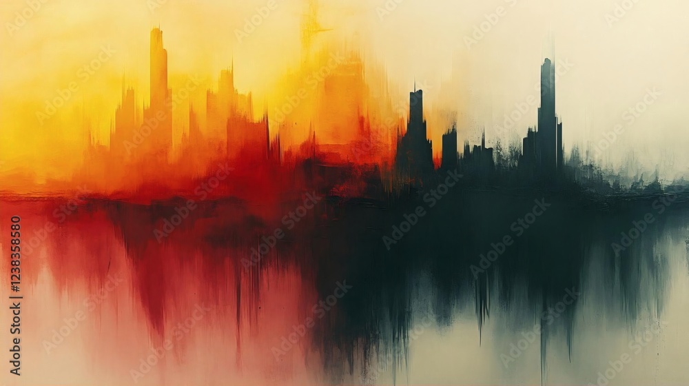 Fiery Cityscape: A Dramatic, Impressionistic Urban Dawn Fiery Cityscape: A Dramatic, Impressionistic Urban Dawn