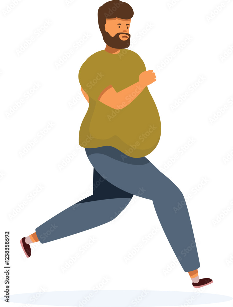 Bearded man running, promoting healthy habits and weight loss through jogging Bearded man running, promoting healthy habits and weight loss through jogging
